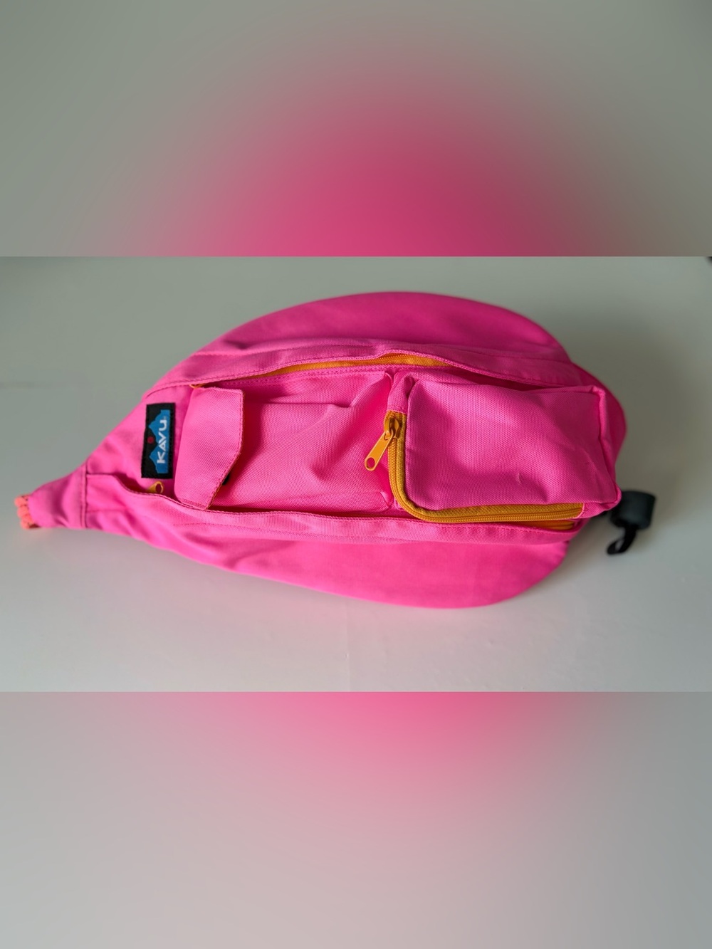 KAVU Pink Rope Sling Bag Crossbody Backpack Orange Accent Pockets